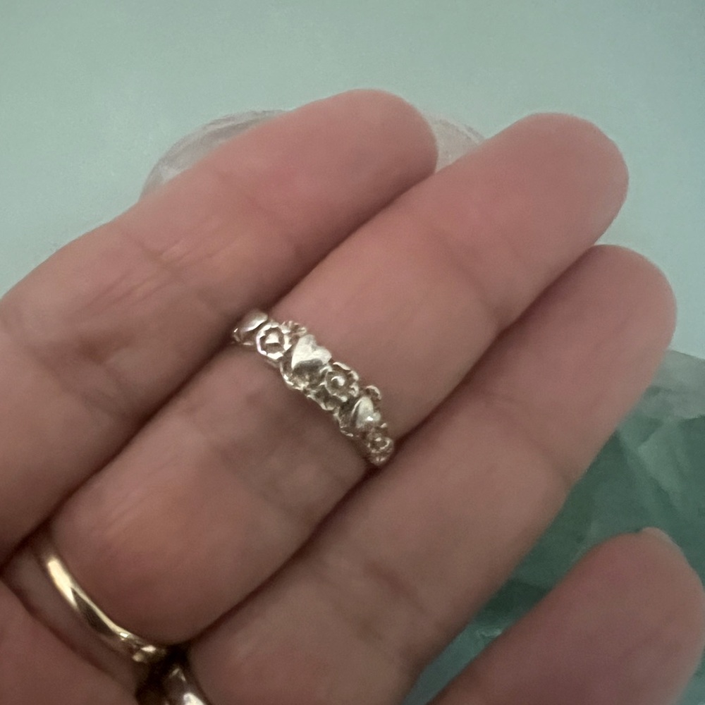 Vintage Sterling Silver Designer Heart n Flower .925 Stacking Ring